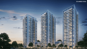 Visualisation de trois tours et de deux immeubles de faible hauteur