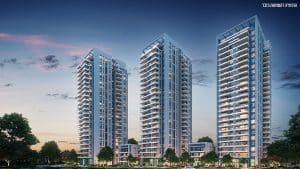 Visualisation de trois tours et de deux immeubles de faible hauteur